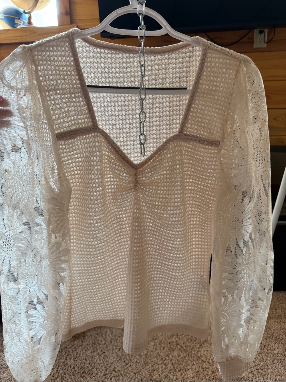 Women's Cream Lace Sleeve Knit Top